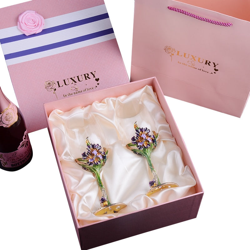 European Crystal Enamel Wine Goblet Set – Handcrafted Gold-Plated Glasses for Weddings & Gifting