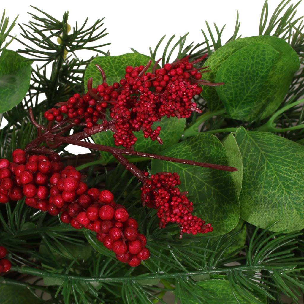 25" Autumn Harvest Door Wreath — Dried Leaves & Berry Seasonal Decor
