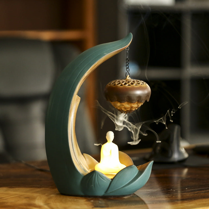 Lotus Back Flow Incense Burner – Ceramic Sandalwood Aromatherapy Night Light