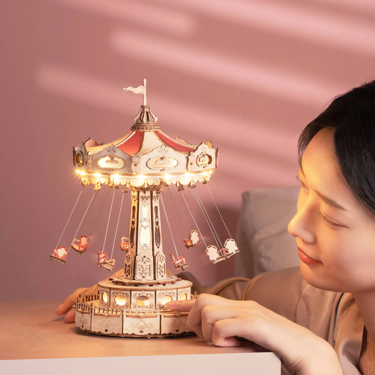 Wooden Amusement Park Music Box – DIY Swing Model Kit