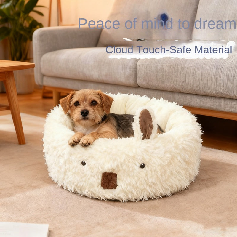 Cosy Alpaca Nest Pet Bed – Half-Enclosed Flannel Dog Bed for Winter Warmth