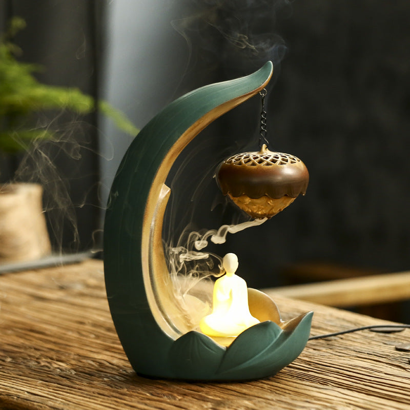 Lotus Back Flow Incense Burner – Ceramic Sandalwood Aromatherapy Night Light