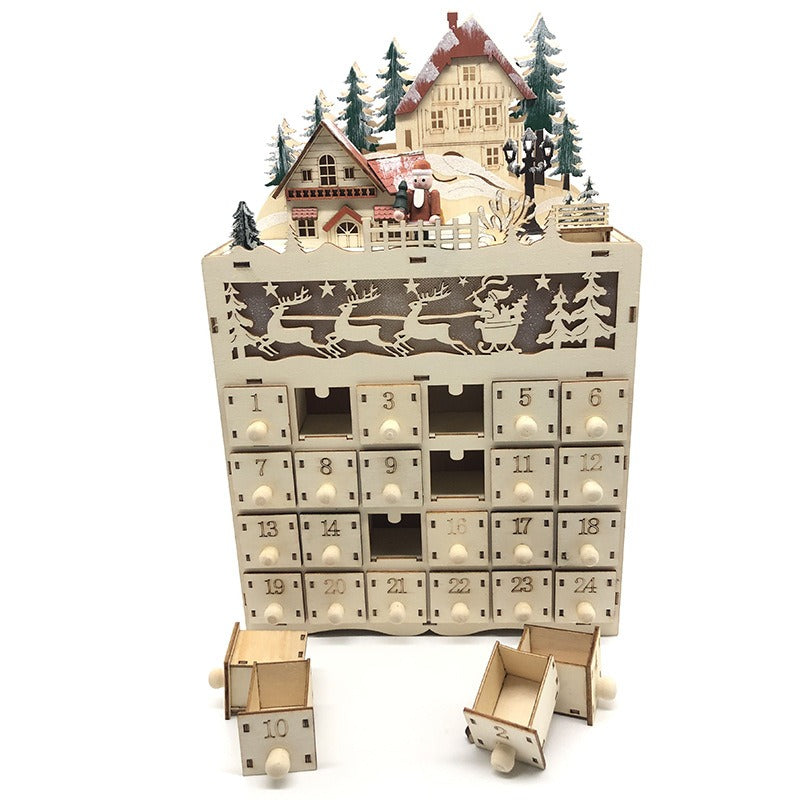 Christmas Countdown Calendar – 24 Day LED Light Wooden Ornament Decoration