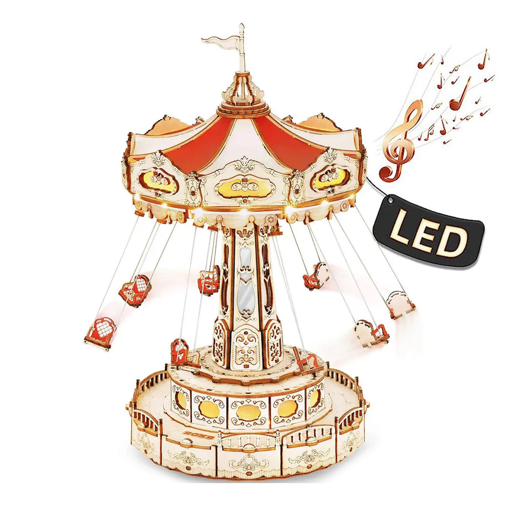 Wooden Amusement Park Music Box – DIY Swing Model Kit