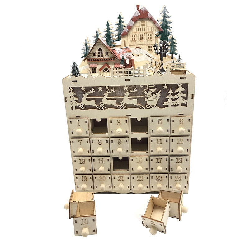 Christmas Countdown Calendar – 24 Day LED Light Wooden Ornament Decoration