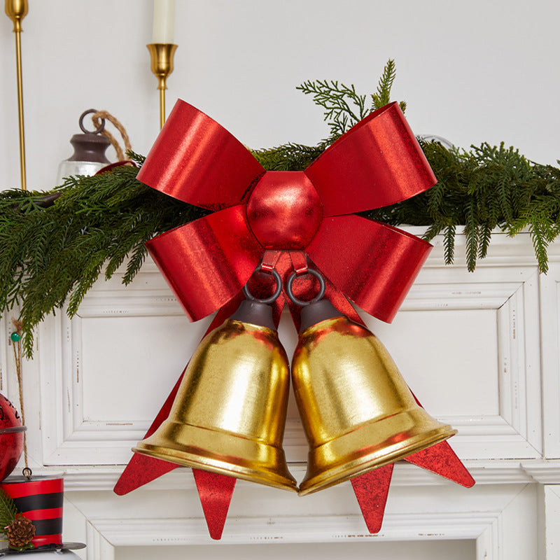 Christmas Red Bow Metal Bell Door Hanger – Festive Holiday Decoration