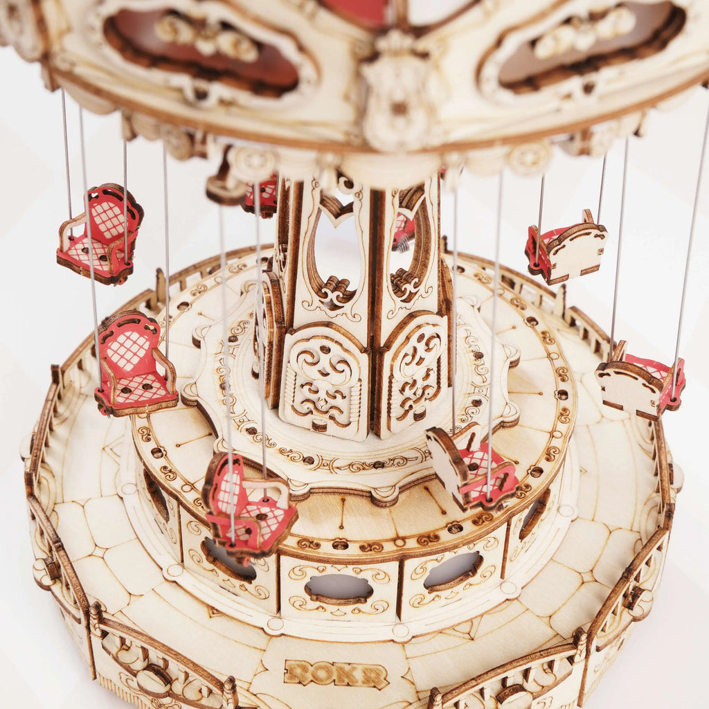 Wooden Amusement Park Music Box – DIY Swing Model Kit