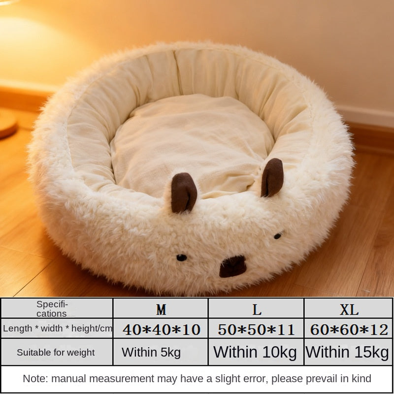 Cosy Alpaca Nest Pet Bed – Half-Enclosed Flannel Dog Bed for Winter Warmth