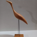 Handcrafted Walnut Crane Sculpture — Minimalist Wood Carving Home Decor