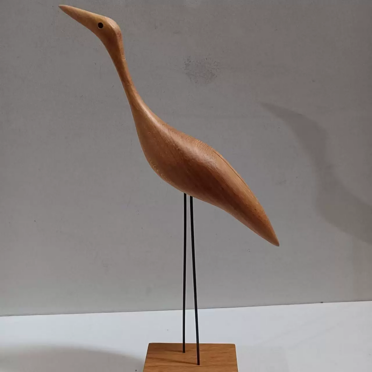 Handcrafted Walnut Crane Sculpture — Minimalist Wood Carving Home Decor