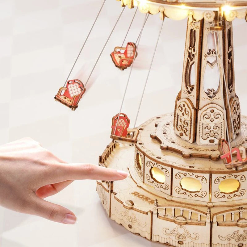Wooden Amusement Park Music Box – DIY Swing Model Kit