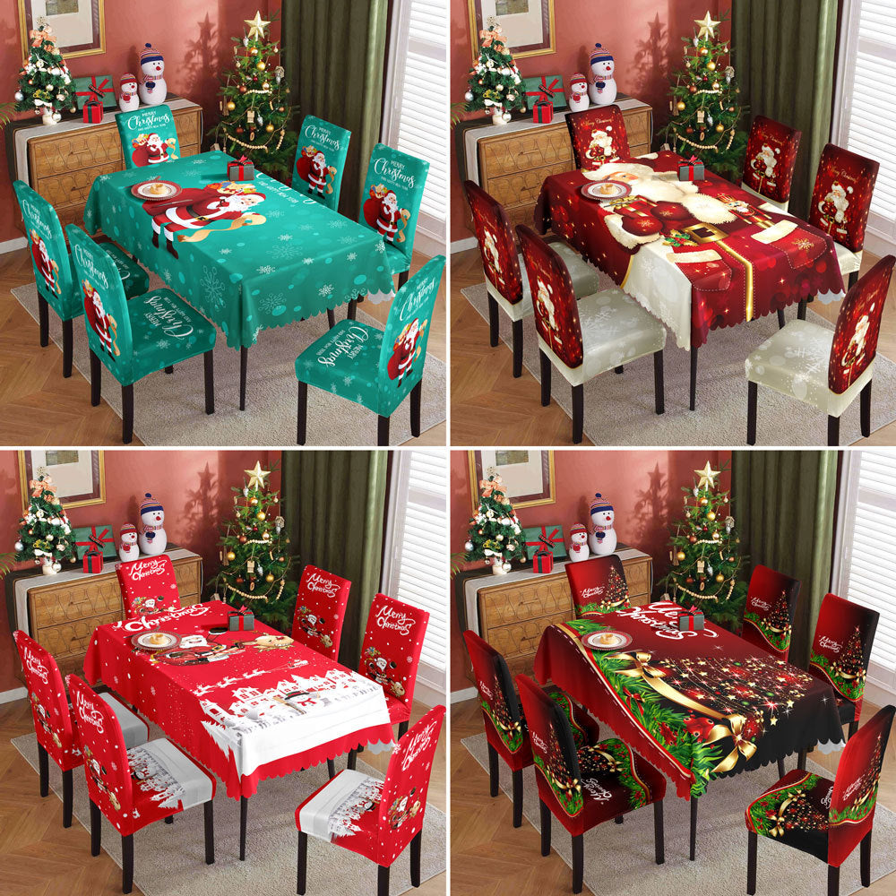 Christmas Tablecloth & Chair Cover Set – Waterproof Festive Dining Table Decoration