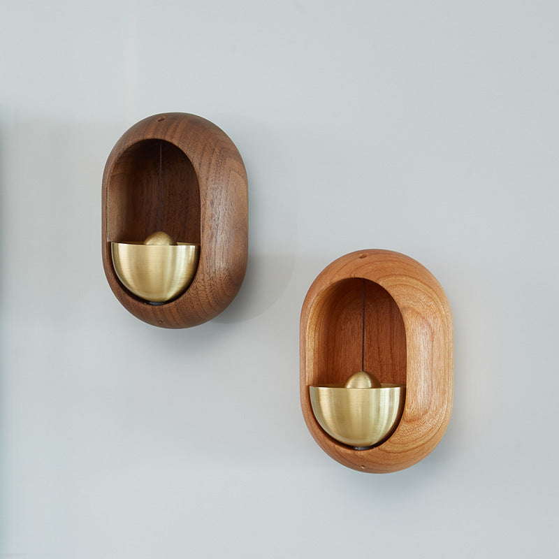 Japanese Black Walnut & Brass Bells — Handcrafted Zen Home Decor