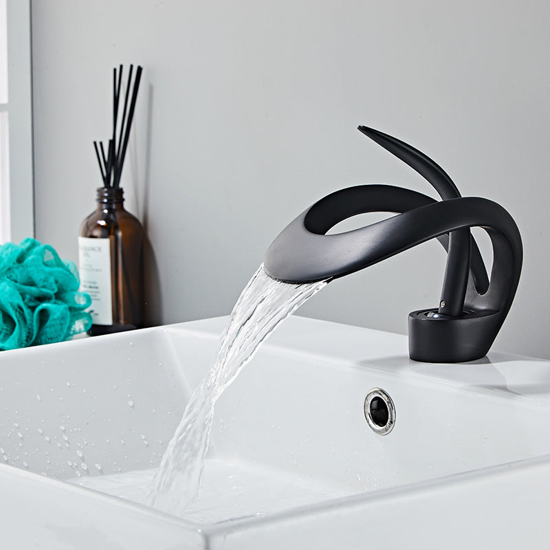 Luxury Waterfall Basin Faucet — Brushed Gold Bathroom Tap