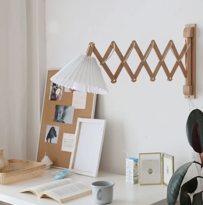 Nordic Retro Telescopic Wall Lamp – Solid Wood Reading Light for Study, Living Room & Bedroom