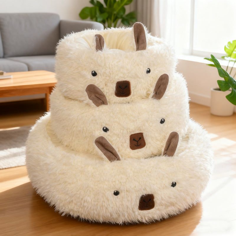 Cosy Alpaca Nest Pet Bed – Half-Enclosed Flannel Dog Bed for Winter Warmth