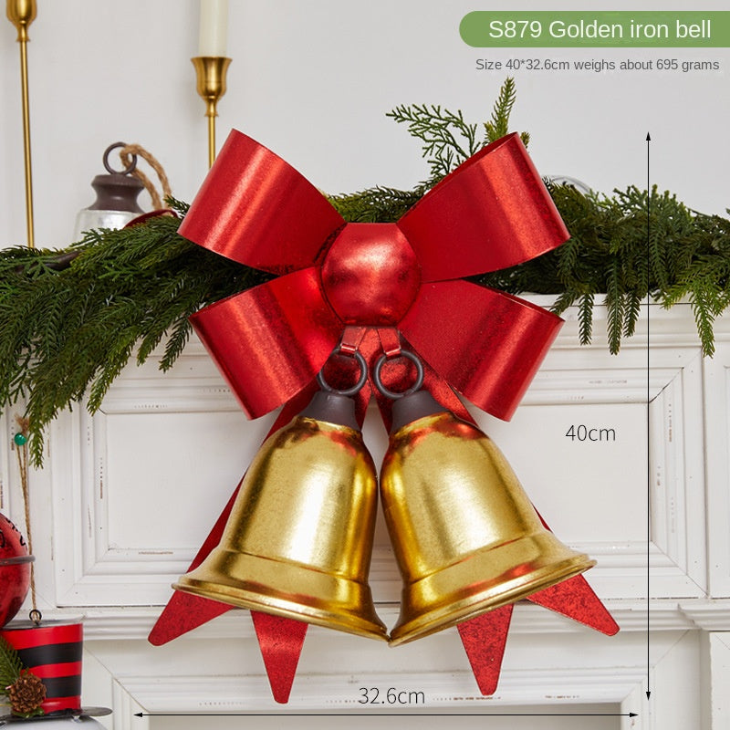 Christmas Red Bow Metal Bell Door Hanger – Festive Holiday Decoration