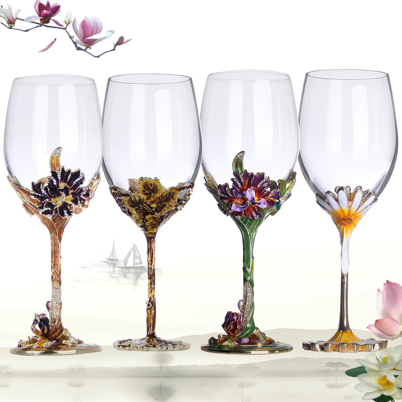 European Crystal Enamel Wine Goblet Set – Handcrafted Gold-Plated Glasses for Weddings & Gifting