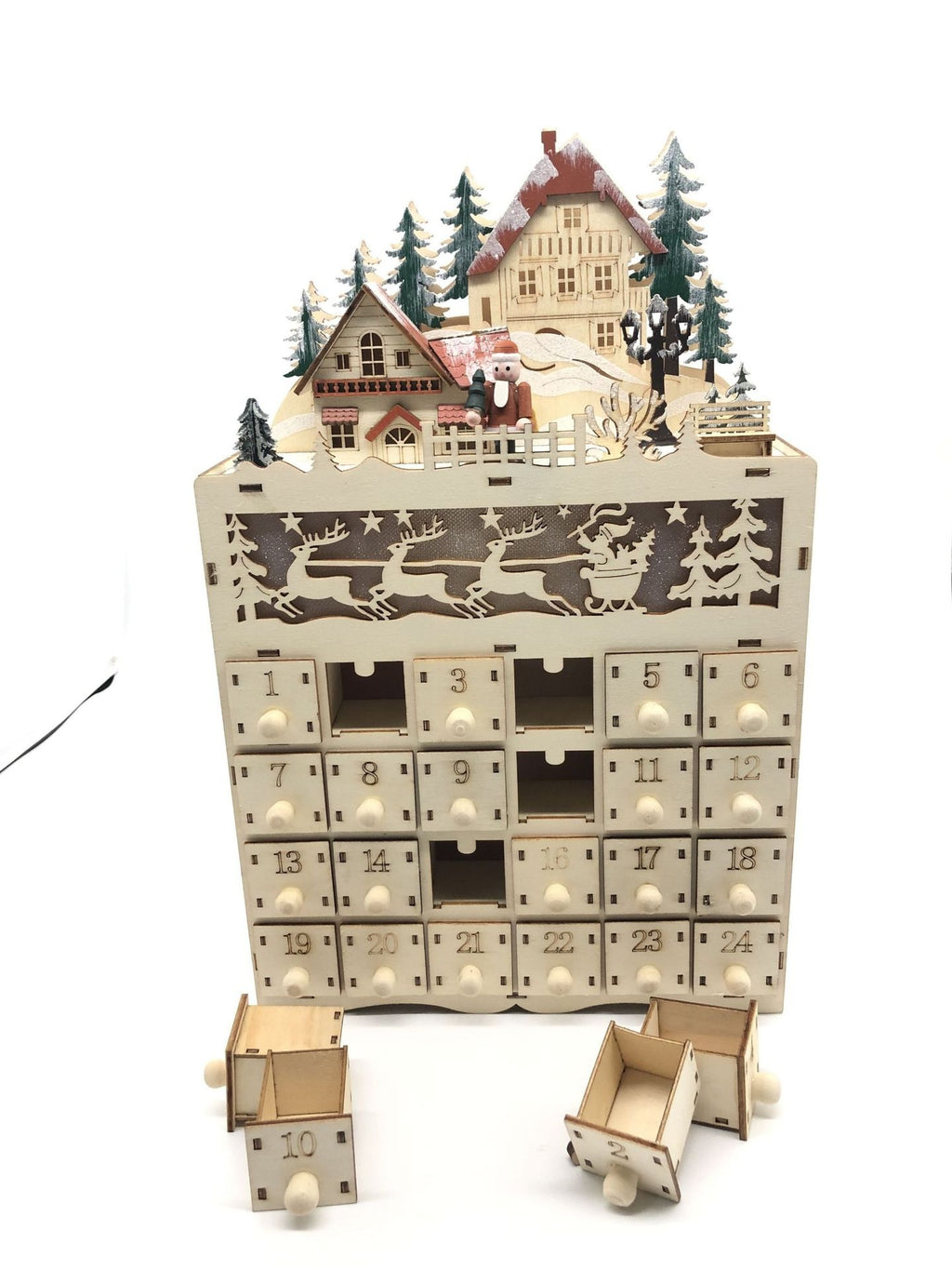 Christmas Countdown Calendar – 24 Day LED Light Wooden Ornament Decoration