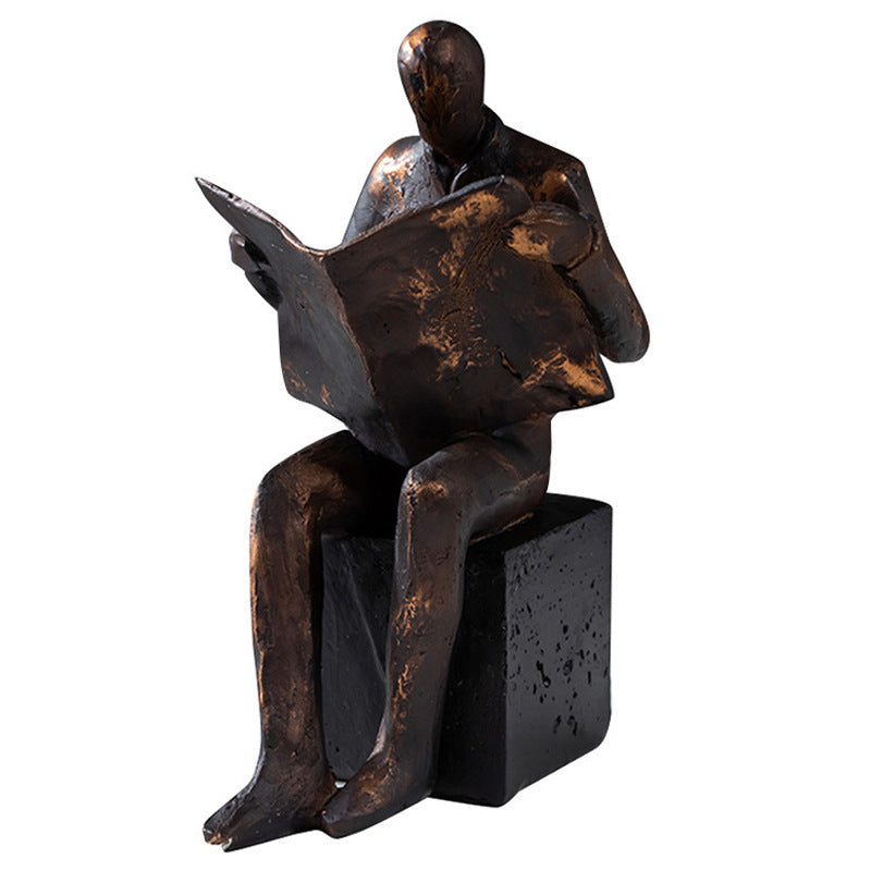 Reader Resin Statue – European Style Bookshelf Ornament & Bookend
