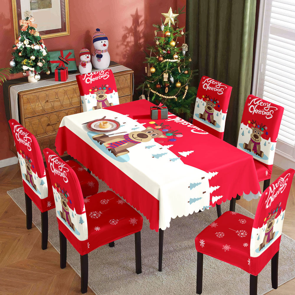 Christmas Tablecloth & Chair Cover Set – Waterproof Festive Dining Table Decoration