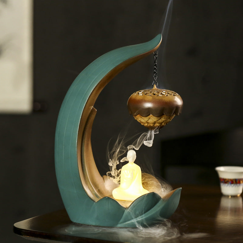 Lotus Back Flow Incense Burner – Ceramic Sandalwood Aromatherapy Night Light