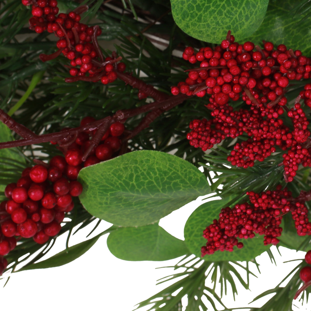 25" Autumn Harvest Door Wreath — Dried Leaves & Berry Seasonal Decor
