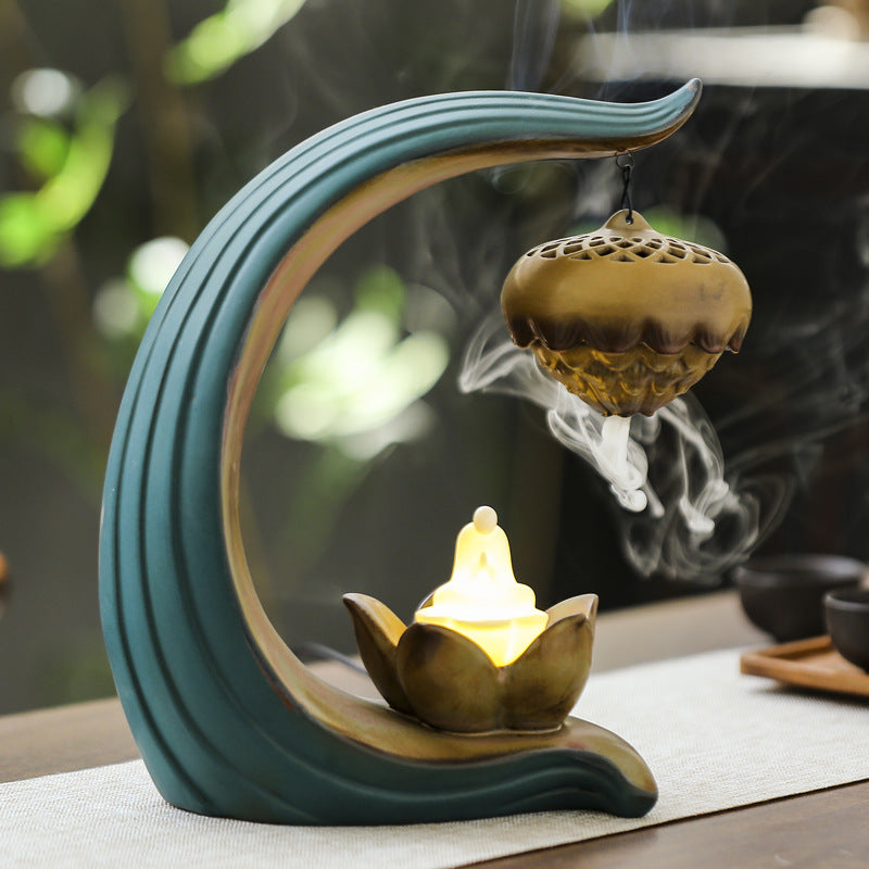 Lotus Back Flow Incense Burner – Ceramic Sandalwood Aromatherapy Night Light
