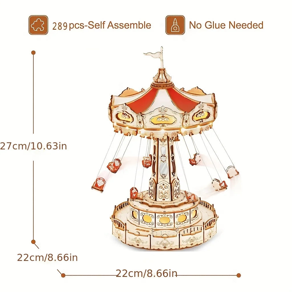 Wooden Amusement Park Music Box – DIY Swing Model Kit