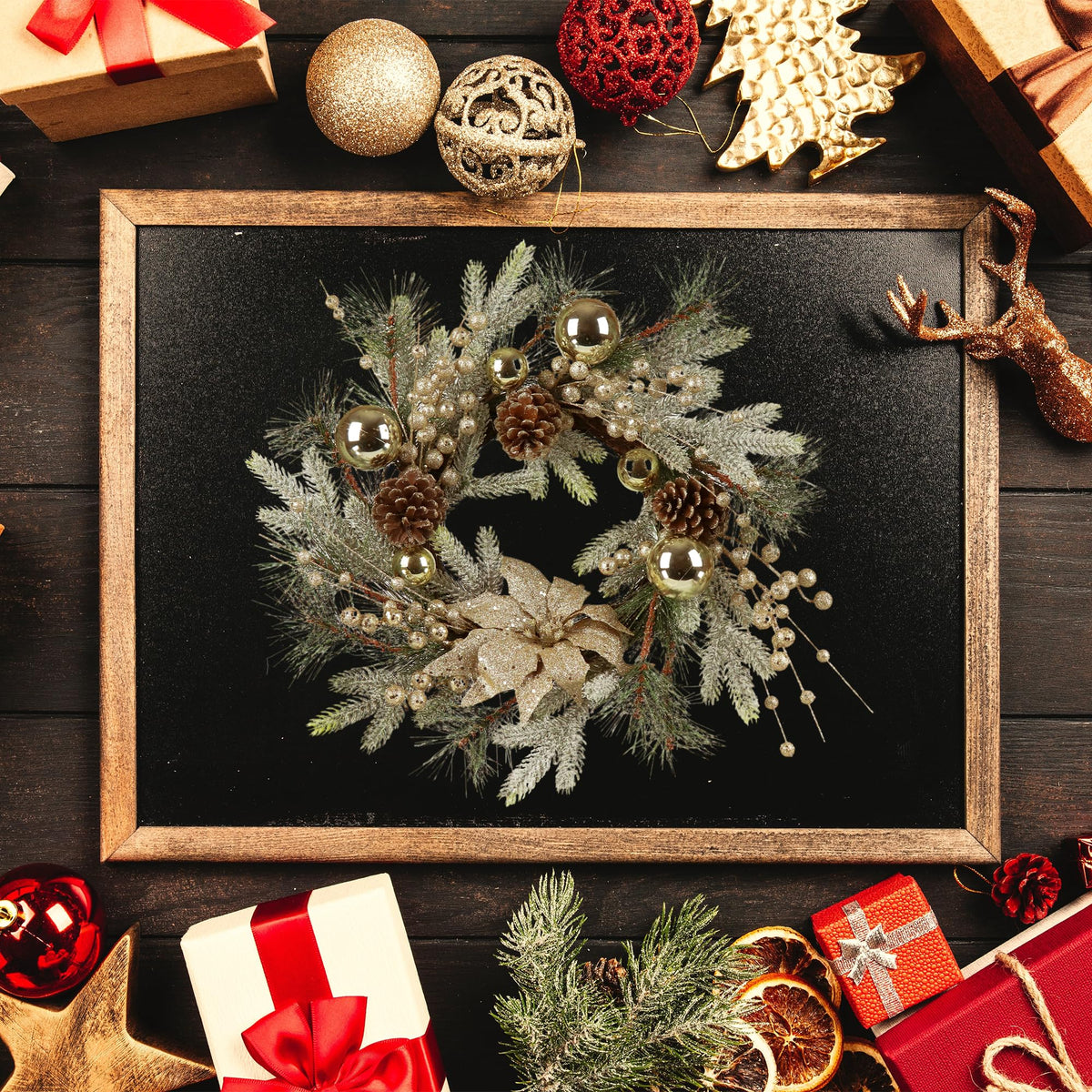 Christmas Wreath 20 Inch – Warm Light Door Decoration