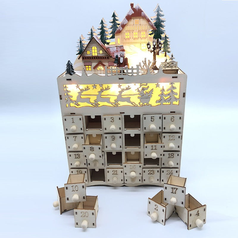 Christmas Countdown Calendar – 24 Day LED Light Wooden Ornament Decoration