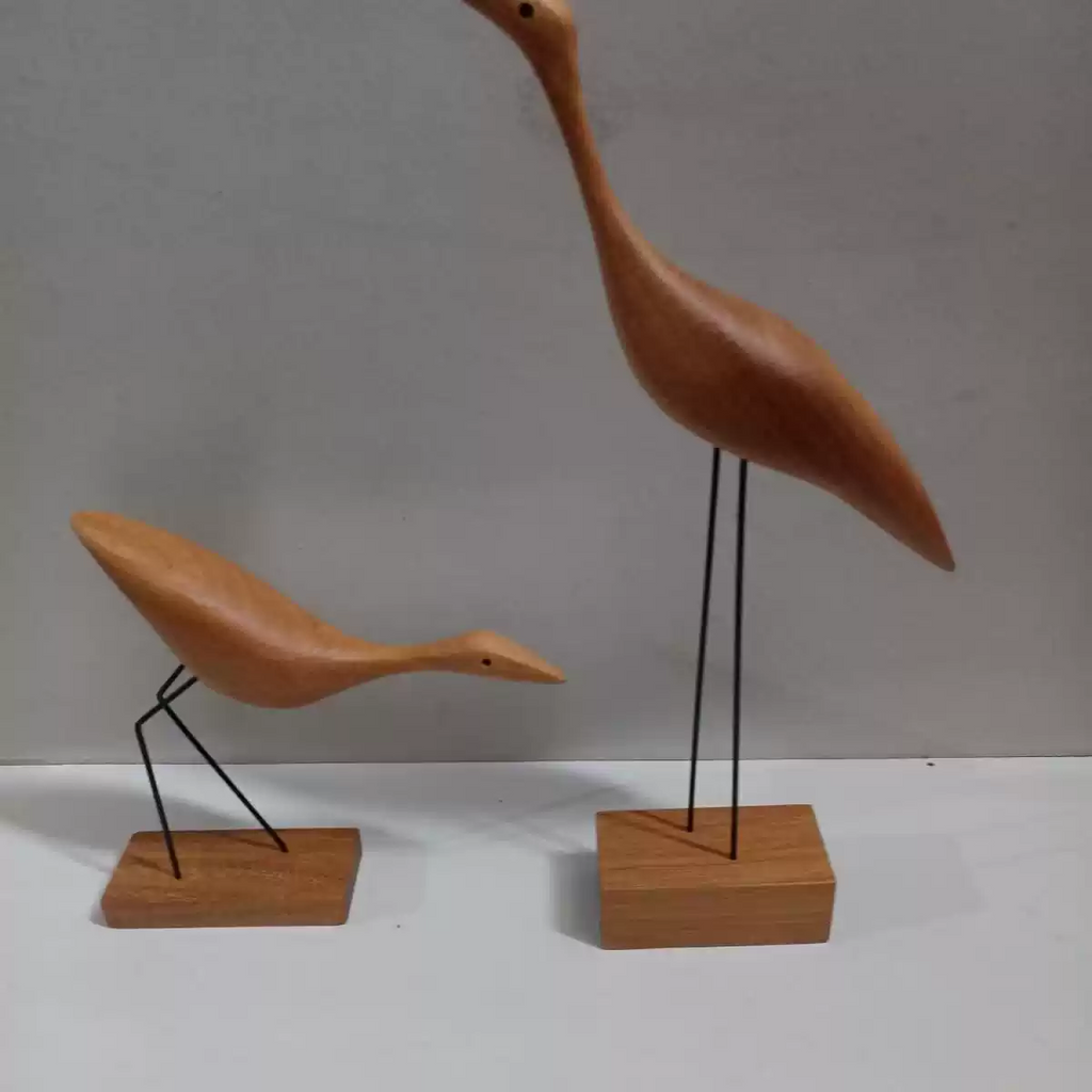 Handcrafted Walnut Crane Sculpture — Minimalist Wood Carving Home Decor
