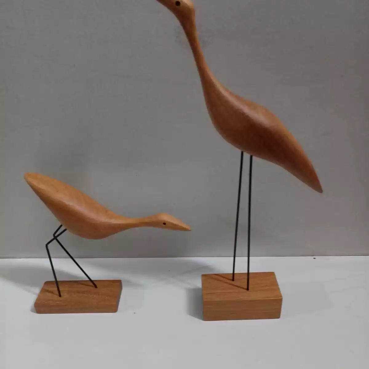 Handcrafted Walnut Crane Sculpture — Minimalist Wood Carving Home Decor