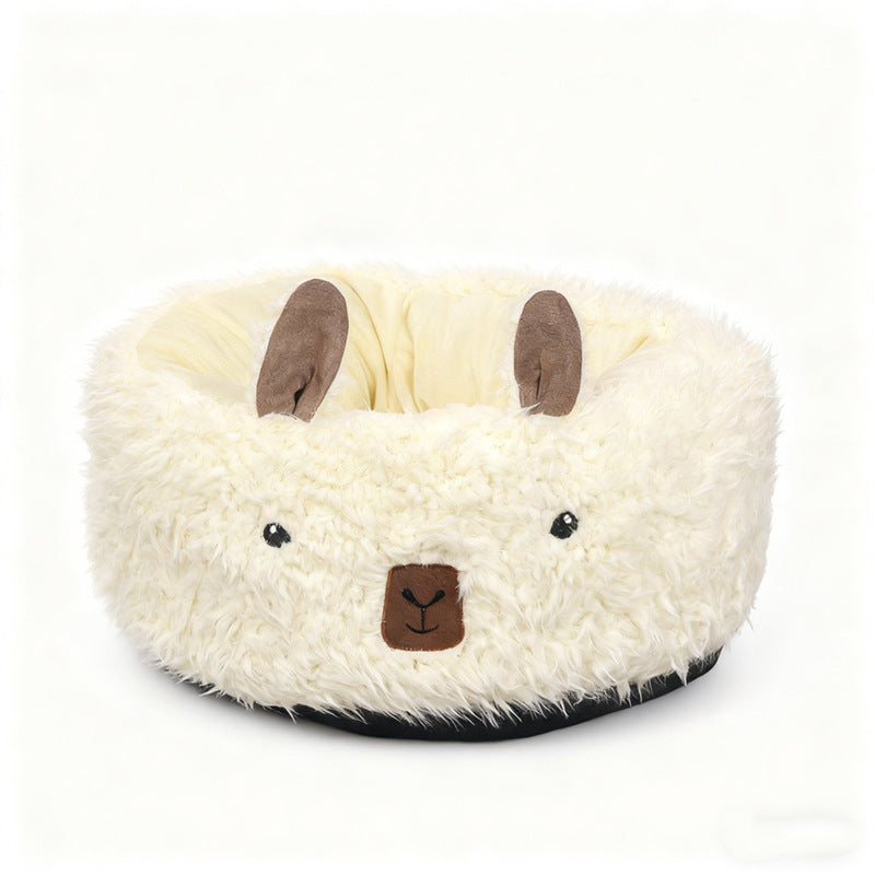 Cosy Alpaca Nest Pet Bed – Half-Enclosed Flannel Dog Bed for Winter Warmth