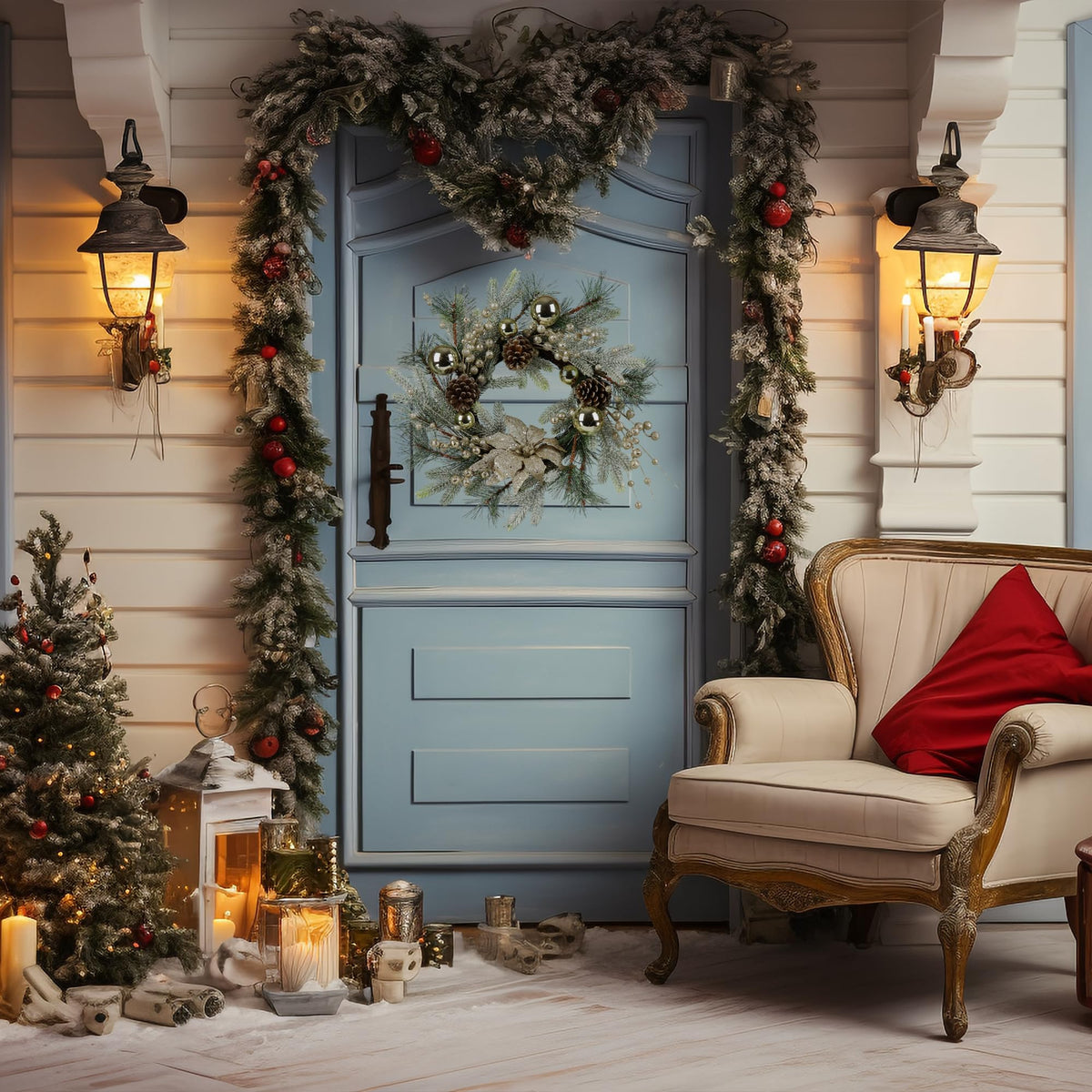Christmas Wreath 20 Inch – Warm Light Door Decoration