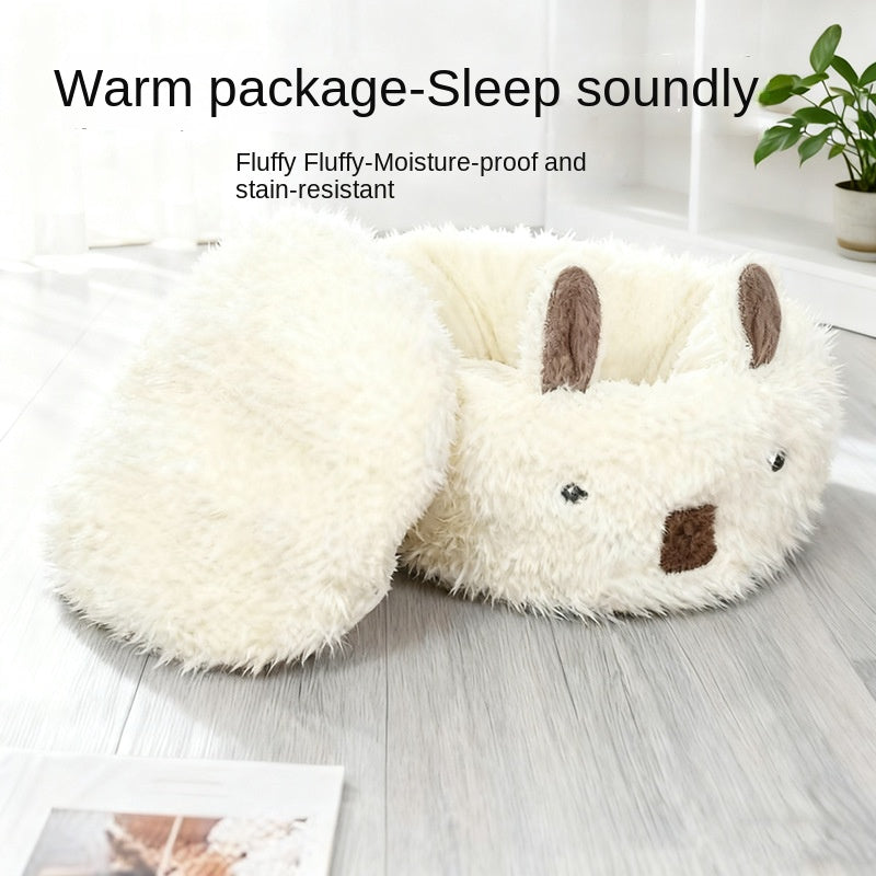 Cosy Alpaca Nest Pet Bed – Half-Enclosed Flannel Dog Bed for Winter Warmth