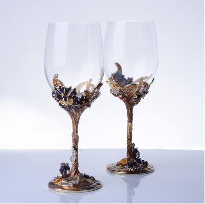 European Crystal Enamel Wine Goblet Set – Handcrafted Gold-Plated Glasses for Weddings & Gifting