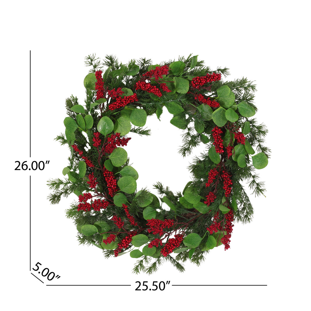 25" Autumn Harvest Door Wreath — Dried Leaves & Berry Seasonal Decor