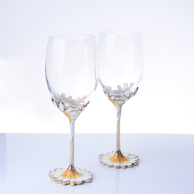 European Crystal Enamel Wine Goblet Set – Handcrafted Gold-Plated Glasses for Weddings & Gifting