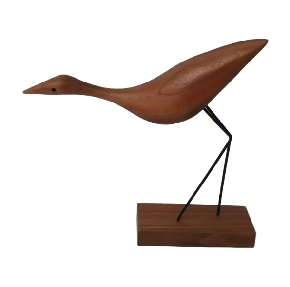 Handcrafted Walnut Crane Sculpture — Minimalist Wood Carving Home Decor