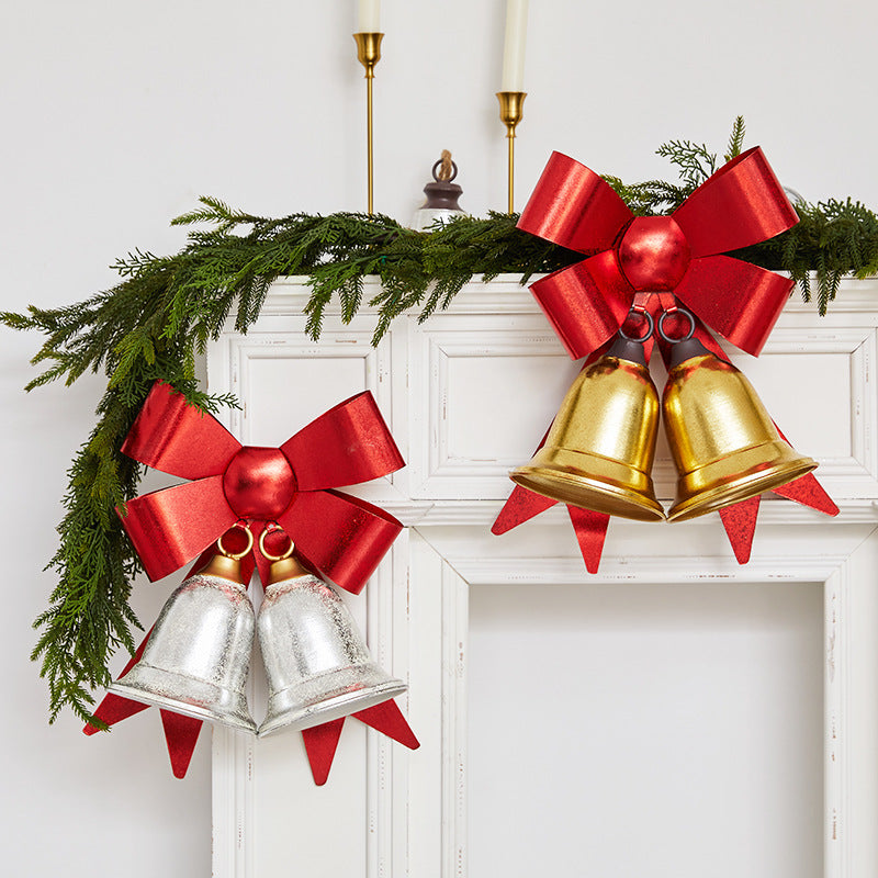 Christmas Red Bow Metal Bell Door Hanger – Festive Holiday Decoration