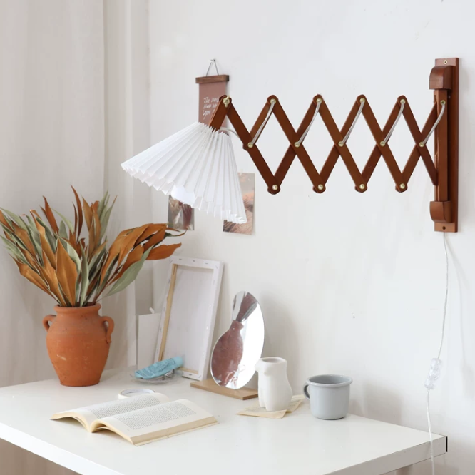 Nordic Retro Telescopic Wall Lamp – Solid Wood Reading Light for Study, Living Room & Bedroom