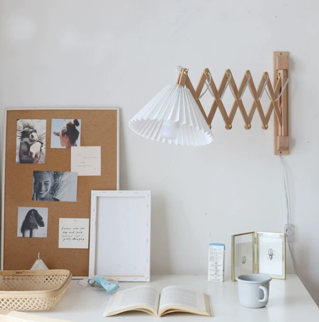 Nordic Retro Telescopic Wall Lamp – Solid Wood Reading Light for Study, Living Room & Bedroom