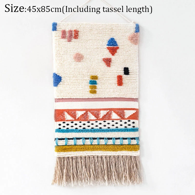 Hand-Woven Tufted Macramé Wall Tapestry — Boho Tassel Art