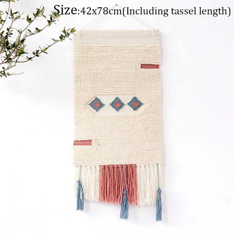 Hand-Woven Tufted Macramé Wall Tapestry — Boho Tassel Art