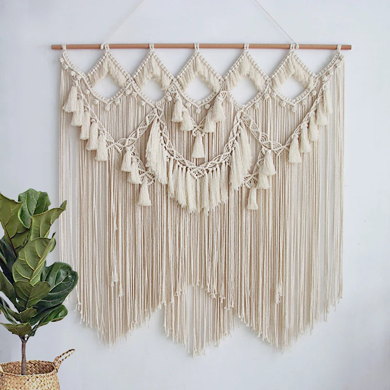 Hand-Woven Bohemian Macramé Wall Tapestry — Tufted Tassel Art