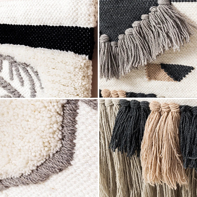 Hand-Woven Tufted Macramé Wall Tapestry — Boho Tassel Art
