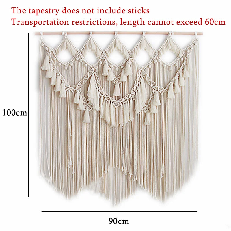 Hand-Woven Bohemian Macramé Wall Tapestry — Tufted Tassel Art