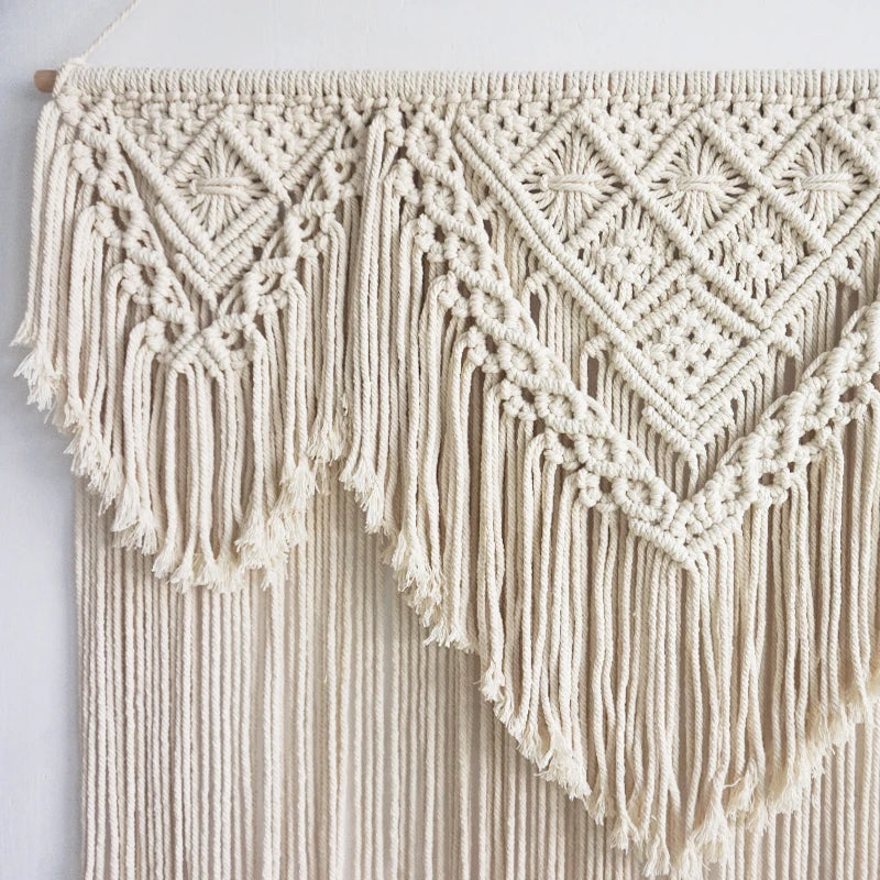 Hand-Woven Bohemian Macramé Wall Tapestry — Tufted Tassel Art