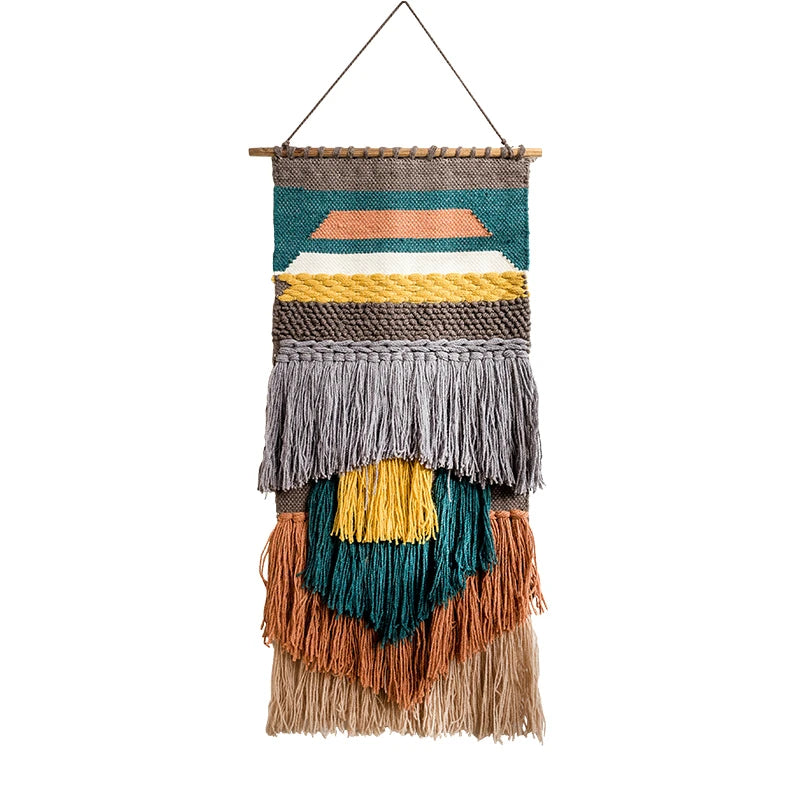Hand-Woven Tufted Macramé Wall Tapestry — Boho Tassel Art
